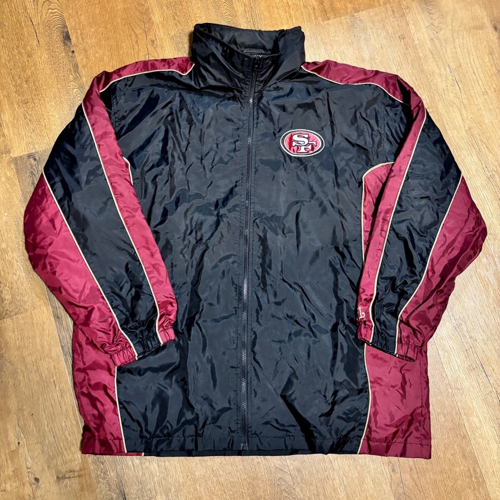 VTG 90s Rare NFL San Francisco 49ers Jacket Windbreaker with Hood Mens Size XL